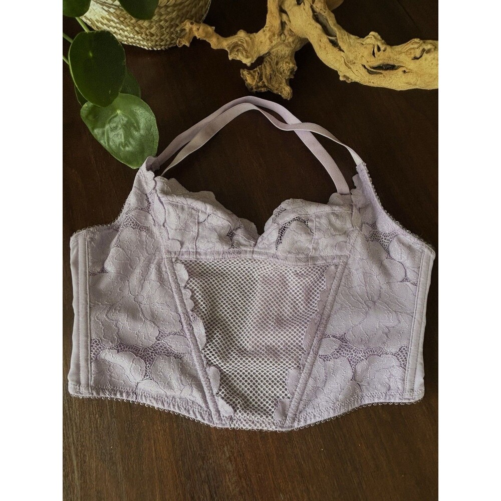Savage x Fenty Floral Glow Lace Bustier Lavendar Fishnet Mesh Size XS